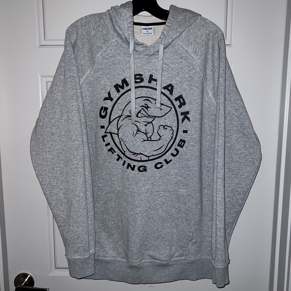 Gymshark Legacy Light Gray Hoodie Slim Fit Front Pocket Classic Shark Logo XL🦈
